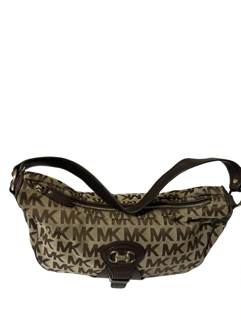 Michael Kors Brown and Tan MK Logo Shoulder Bag